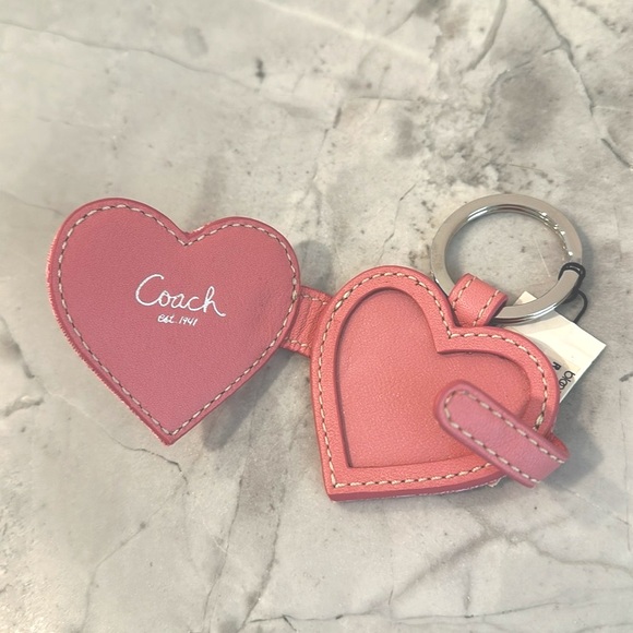 Coach pink heart leather canvas keychain new w tag - Picture 1 of 6